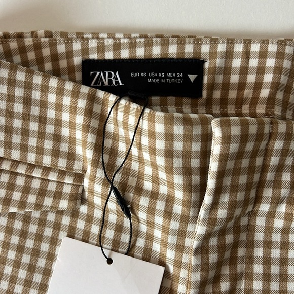 NWT ZARA Gingham Capri Pants Tan & White XS - Picture 4 of 7
